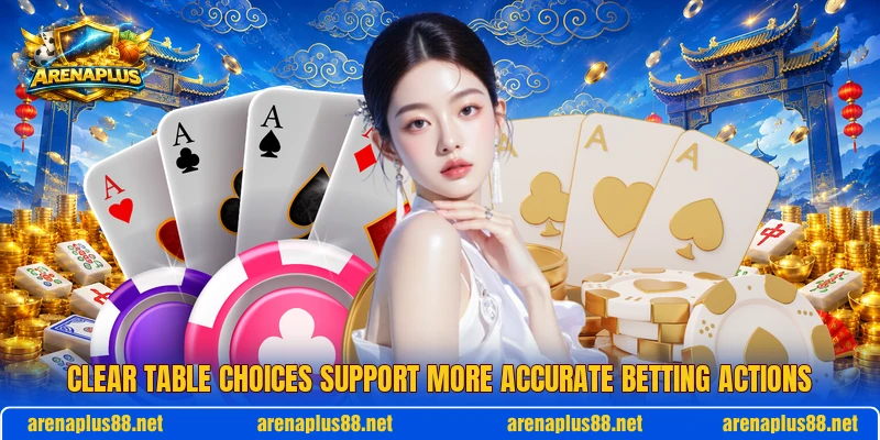 Clear table choices support more accurate betting actions