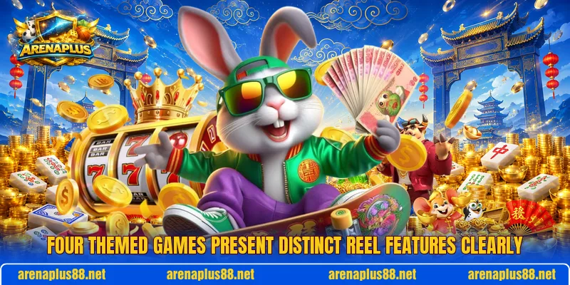 Four themed games present distinct reel features clearly Four themed games present distinct reel features clearly